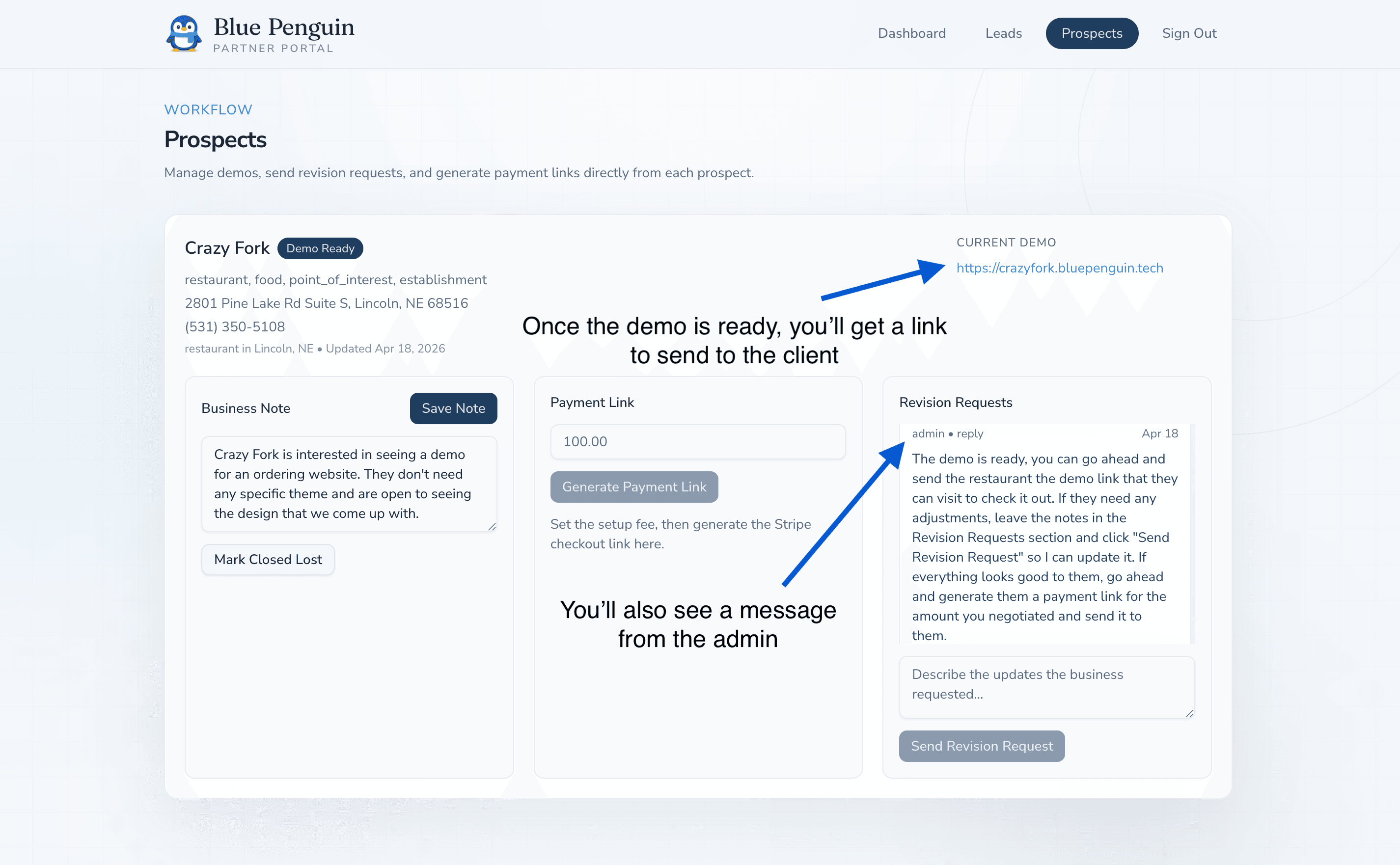 Prospect thread showing that the demo is ready to send
