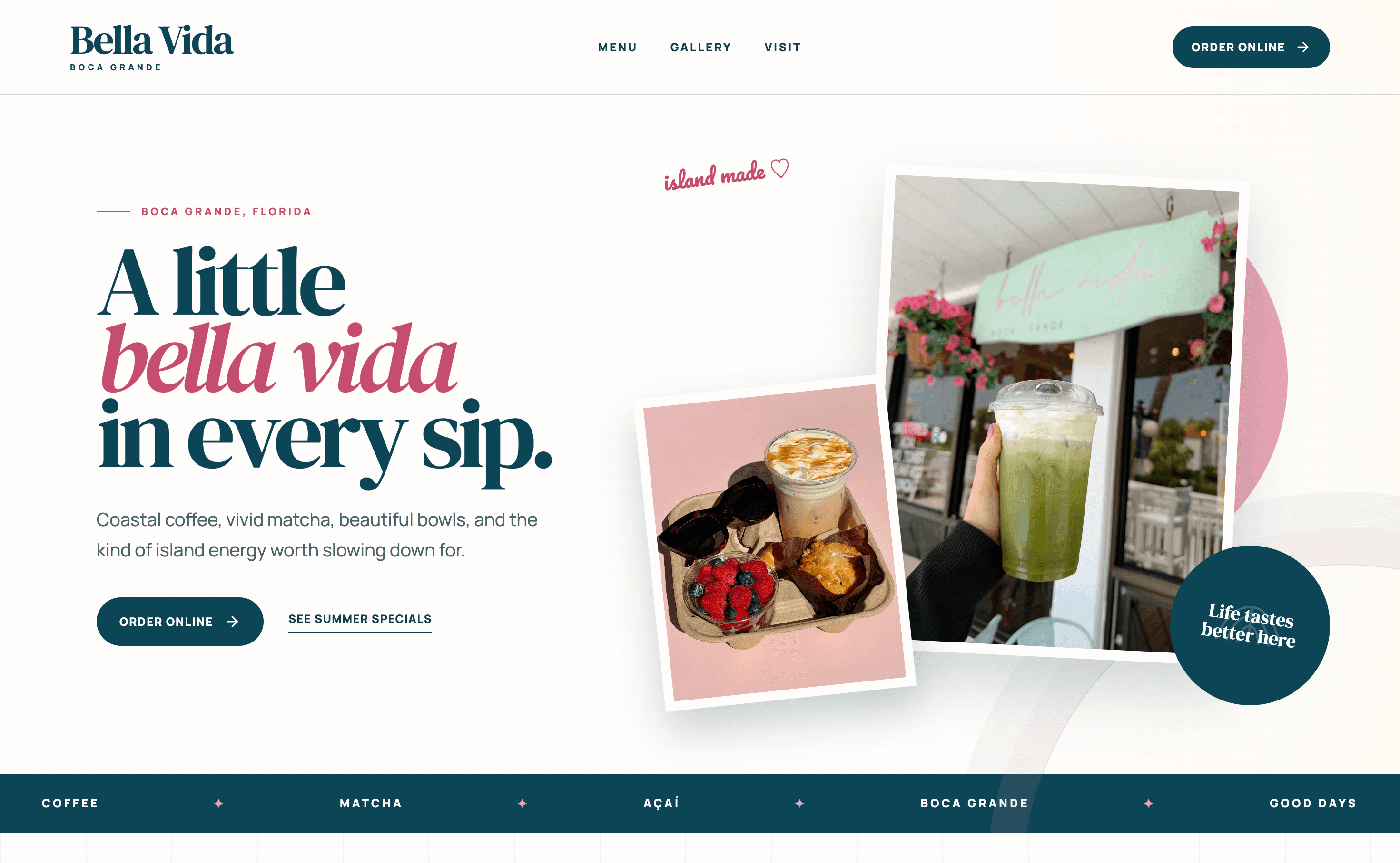 Bella Vida restaurant website demo design