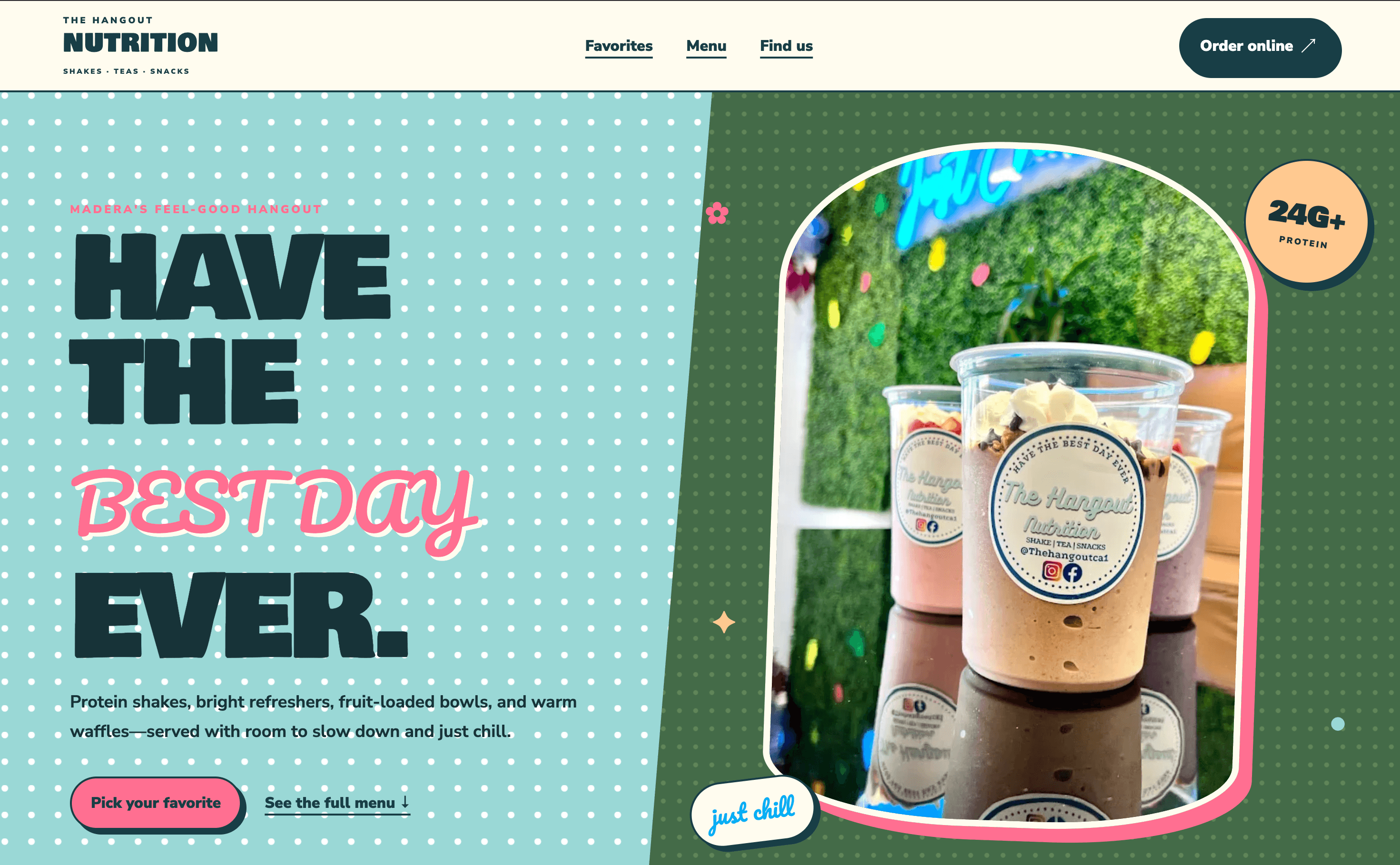 The Hangout Nutrition restaurant website demo design